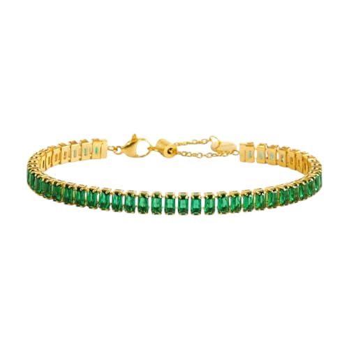 Bracelet tennis zircone baguette en acier inoxydable ajustable 15-19cm