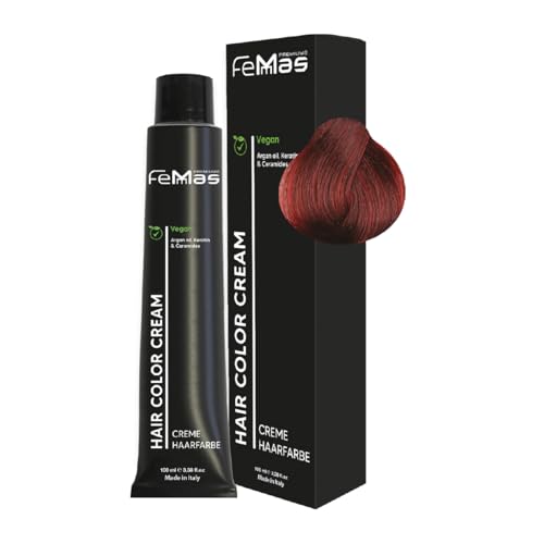 FemMas Haarfarbe Hellbraun Rot 5.6 I Professionelle Creme Haarfarbe mit Arganöl, Keratin & Ceramiden I Als dauerhafte Haarfärbung oder Tönung für strahlende, haltbare Farbergebnisse I 100 ml