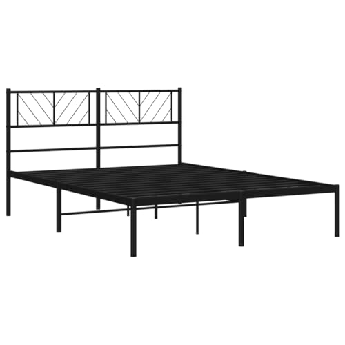 Bettgestell mit Kopfteil Metallbett Bed Frame Bettgestell Bettrahmen Kopfteil Bett Tagesbett Metall Schwarz 150x200 cm - 372181 – Bild 5