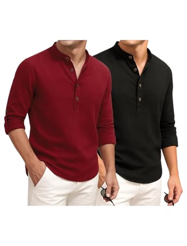Image of DEEMOON Combo of Men's Cotton Blend Solid Regular Fit Full Sleeve Short Kurta | Men's Trendy Short Kurta Pack of 2 (Available in Plus Size & Combo Packs)