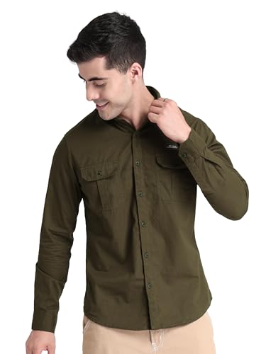 Image of Beyoung Dark Olive Urban Shirt for Men