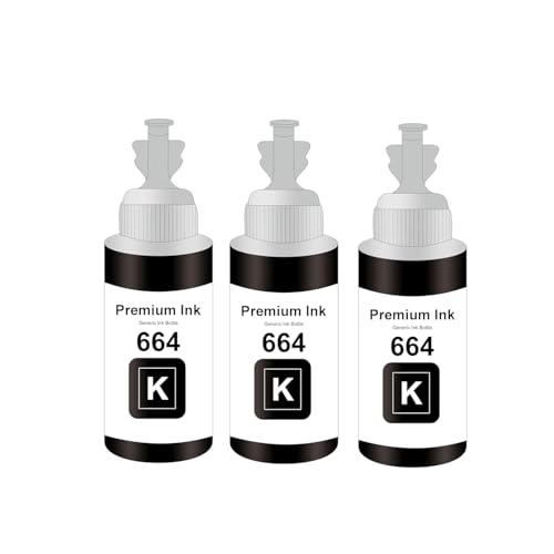 Image of T664 Compatible Ink for Epson L130, L360, L380, L361, L565, L210, L220, L310, L350, L355, L365, L385, L405, L455, L485 Printers (T664 Black Ink 3 Pcs)