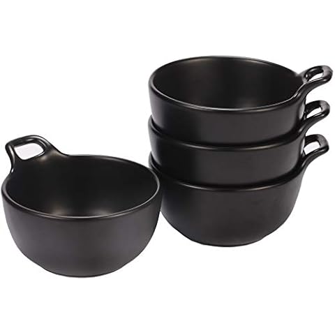 Hoxierence - 10 Oz Matte Ceramic Dessert Bowl, Small Side Dishes for Ice Cream Bowl, Appetizer, Dip, Snack, Set of 4 (Black) Cover