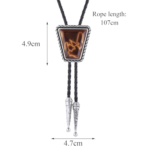 Image of Bolo Tie for Men Women Cowboy Turquoise Celtic Natural Tiger Eye Stone Longhorn Bull Western Leather Bolo Necktie