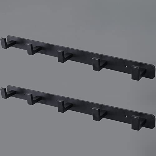 Image of Coat Rack, Heavy Duty Stainless Steel 5 Tri Coat Hook Hanger, Wall Mounted Wall Hooks, Rustic Clothes Hook /Key Hook Rail for Bathroom Kitchen Entryway(2 Pack, 5 Hook Black)