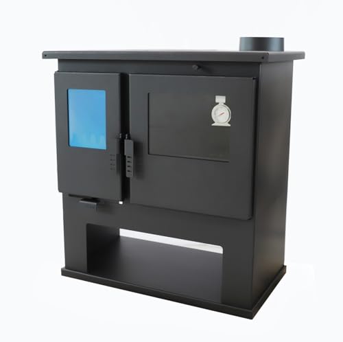 Verso CS Lite Poêle à bois avec four et thermomètre, plaque de cuisson, puissance de chauffage de 7,7 kW, poêle multifonction pour cuisson et chauffage, four à combustion de bois efficace