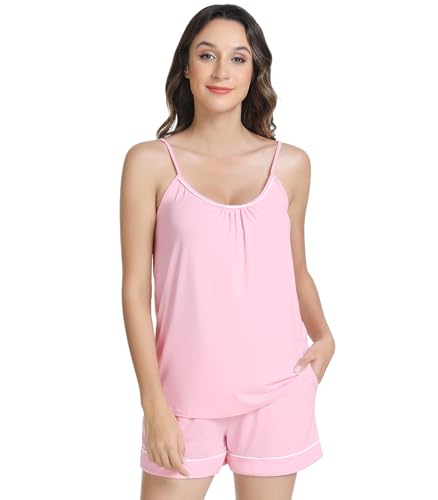 Image of NACHILA Pajamas Set for Women-Viscose Made from Bamboo, Sleeveless Sleepwear Cami Pajamas Shorts Sets Camisole Pjs Nightwear