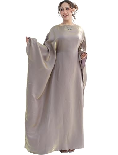 Image of Dubai Bat Sleeve Dress Shiny Robe for Women Muslim 1pc Abaya Eid Prayer Clothes Soft Dubai Travel Party Dress Maxi Abaya