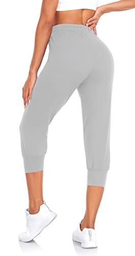 Fullsoft Capri Sweatpants For Women-Womens Joggers With Pockets High Waisted Lounge Pants For Yoga Workout Running(Light Grey-M(Capri)) #TOP2
