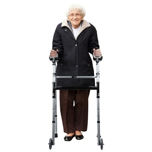 Folding Walker, Heavy Duty Seniors Walker with Arm Support, Adjustable Height Platform Walker for Elderly, Handicap & Disabled Black
