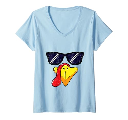 Femme Turkey Face Costume de pèlerin Trot pour Thanksgiving T-Shirt avec Col en V