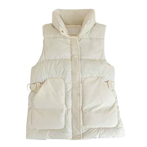 De Mujer Chaleco acolchado para mujer, abrigos, chaquetas sin mangas con cremallera a la, abrigos de invierno cálidos y con capucha Broche Plata (A, M)