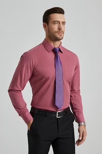 Image of HISDERN Mens Dress Shirt with Tie Pocket Square Set Classic Button Down Shirt Matching Tie Long Sleeve Shirts