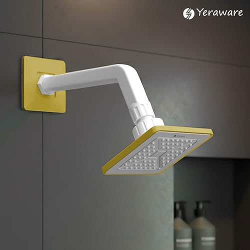 Image of YERAWAR Wall Mounted Overhead Shower Head | High Pressure Rain Shower | ABS Material Body | Anti-Clog Nozzles | Easy Install Bathroom Shower for Home & Hotel (Yellow, 4 X 4 Inch)