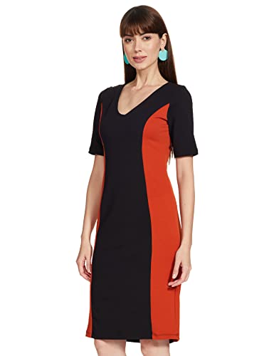 Image of Amazon Brand - Symbol Women's Crepe Bodycon One Piece Midi-Lenght Dress (with Color Block) (Available in Plus Sizes)