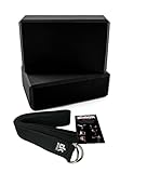Yoga Blocks and Strap Set - Foam Bricks 9x6x4 and 8FT Yoga Belt Metal D-Ring - High Density Premium Quality (Black)