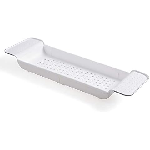 Kitchenmore Plastic Bath Rack, Bath Tidy over Bath, Bathtub Board Tray Plank over the Bath Bhelves, White Cover