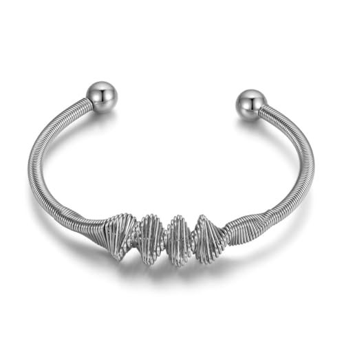 YOHAX Hip Hop Bracelet Fashion Open Stainless Steel Bracelet Simple Hip Hop Men's and Women's Bracelet (silvery, geometry)