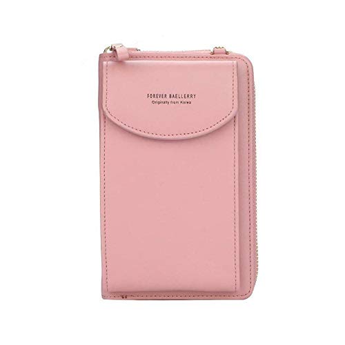 XJ Mujeres Mini Crossbody de cuero de la PU titular de la tarjeta del bolso de la cremallera del monedero de la moneda Rosa oscuro