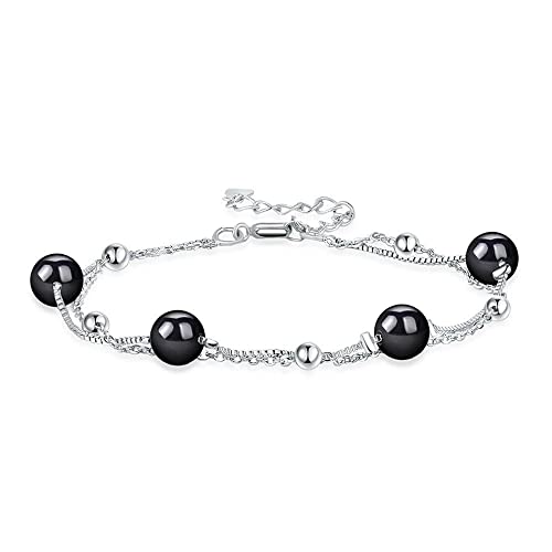 Bracelet en argent 925 rétro et agate noire vintage de haute qualité