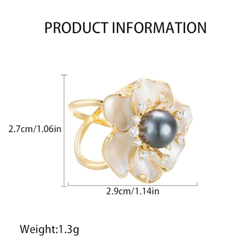 Image of Kokoma Pearl Camellia Silk Scarf Ring for Lady Elegant Cubic Zirconia Flower Scarf Buckle for Women Shawl Clip Buckle Scarves Buckle Holder Ring Band Decoration Accessories