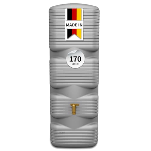 4rain Quadro Regentonne 170 Liter betongrau - Wandtank, Wassertank, Regenfass, Regenwassertonne, Wasserbehälter, Regenwassertank, Wasserfass, Wassertonne, Fass, Wassertonnen für Garten
