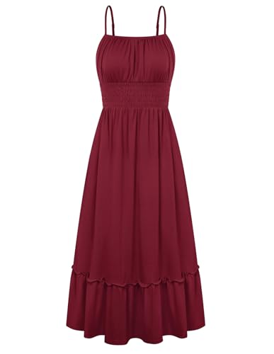 Image of GRACE KARIN Women's Summer Maxi Dress 2026,Smocked Ruched Bust Sundress with Adjustable Straps & Pockets-Beach Vacation Dress