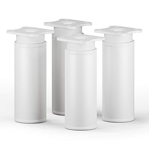 sossai® MFR1 Designer Furniture Feet Height Adjustable Set of 4 Round Profile Diameter 40 mm Colour: White Height: 100 mm (+20 mm) Material: Aluminium Wood Screws Included