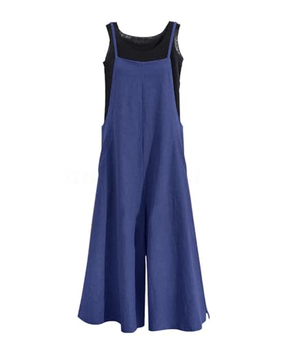 Image of YESNO Women Casual Loose Long Bib Pants Wide Leg Jumpsuits Baggy Cotton Rompers Overalls with Pockets PZZTYP2