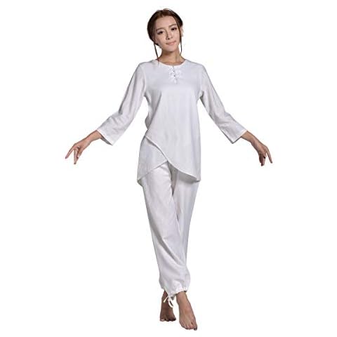 KSUA Womens Martial Arts Uniform Kung Fu Clothes Cotton Tai Chi Clothing Exercise Suit with Three-quarter Sleeves, UK S/Tag M Cover