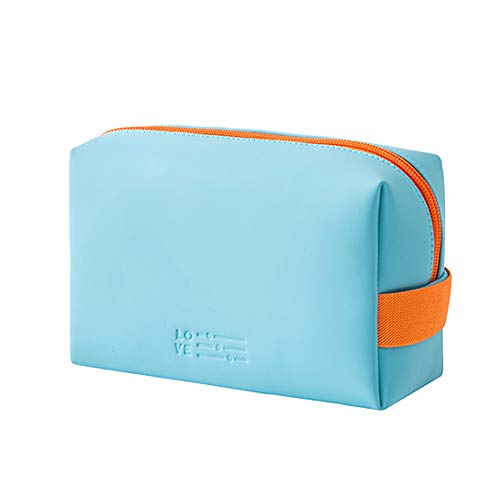 FITINI Makeup Bag Organizer Portable Cosmetic Pouch Travel Brush Holder PU Women Girls Handbag Zipper Storage Case for Purse,Light Blue