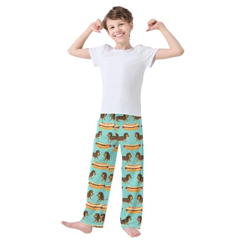 ALAZA Funny Dachshund Dog Pajamas Bottoms with Pockets Comfy Pjs Sleepwear Elastic Waistband Pajamas Pants Lounge Pants for 6-14 Years2