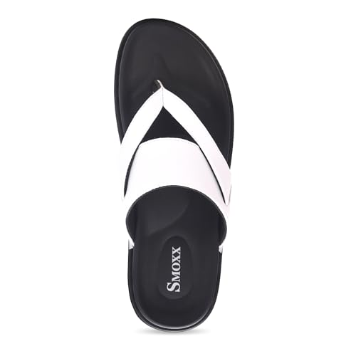 Image of Men's Solid Casual Flat Slipper, Faux Leather Slip-on V-Strap Fashion Slipper For Men