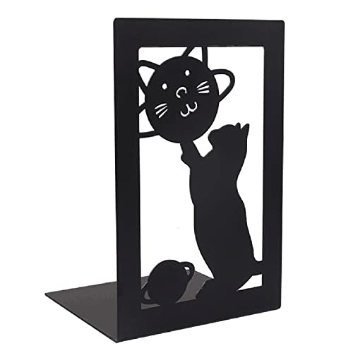 XUSHI bookend Creative Art Design Metal Book Stoppers Metal Bookends Book Organizer Creative Birthday Gift Desk Organizers Book Ends (Color : Meow Planet)