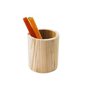 ZUFECY Wood Pen Holder Desk, DIY Pencil Cup Makeup Brush Holder, Desktop Organizer Storage Case Stationery for School Home Office Supplies (Circular)