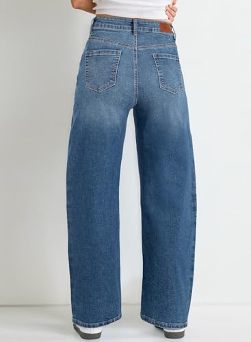 Sidefeel Women's Baggy Jeans High Waisted Stretchy Wide Leg Jeans Color Block Patchwork Barrel Loose Denim Pants2