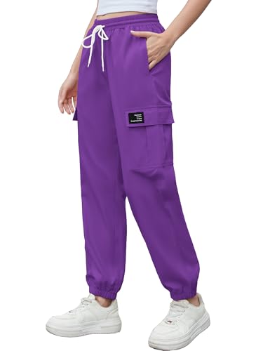 Image of Cromoncent Girls&Womens Cargo Pants Elastic Waist Lightweight Outdoor Jogger Pants, 6 Years - XX-Large
