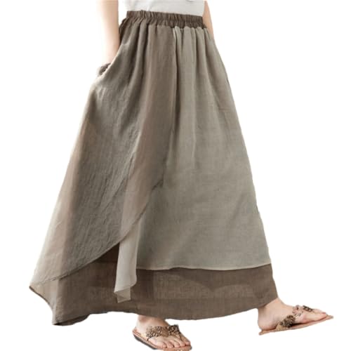 Women High Waisted Vintage Cotton Linen Skirt Loose Asymmetrical Long Skirts Women Casual Skirt