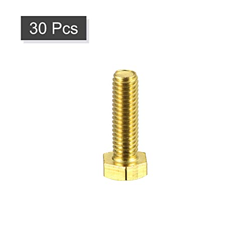 Image of uxcell Brass Hex Bolts, M6x20mm 30pcs Fully Thread Grade 4.8 Solid Brass Hexagon Head Bolt Machine Screws for Machinery