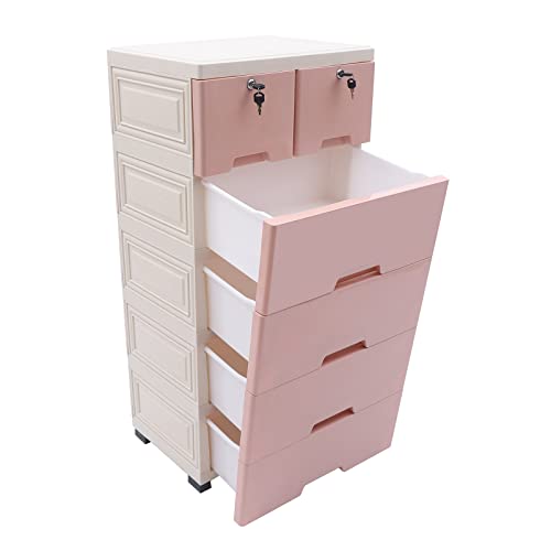 Douseiai 5 Layers Plastic Storage Dresser, 6 Drawers Dressers Storage Cabinet, Tall Dresser For Clothes, Toys, Plastic Drawer Dresser For Bedroom (Pink) #TOP3