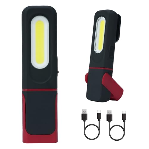 Tolesum Lámpara de Trabajo Recargable, Lampara Taller Luz Portatil Mecanico de Trabajo COB USB,350 Lm,4 Modos de Luz Mecanico, Antorcha Para Reparación De Automóviles, Camping, 2 Piezas   Negro & Rojo