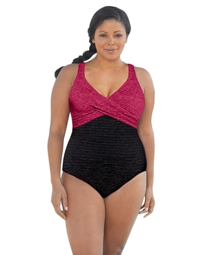 Chlorine-Resistant Textured Krinkle Color-Block Twist Front Plus Size Long Torso One-Piece by Krinkle