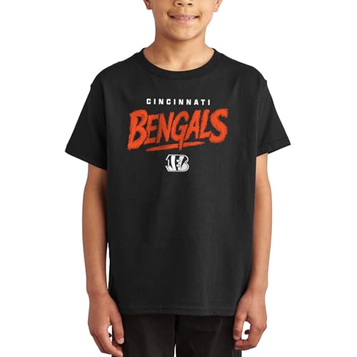 Junk Food NFL - Unisex Youth Short Sleeve Fan Tee - Cincinnati Bengals Wild Brush - Officially Licensed - Black - Medium