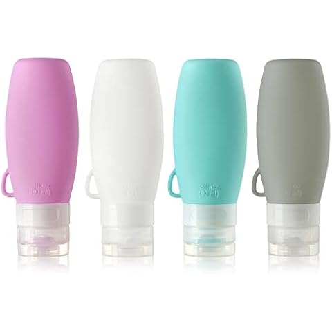 MOCOCITO Travel Bottles Silicone Toiletries Bottles Set (4PCs*90 ml/3.17 fl.oz) TSA Approved Leak Proof Containers Refillable Squeeze Bottle Shampoo Liquid Bottles (B Set-4 Bottles+ 1storage bag) Cover