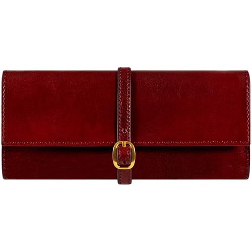 Image of Time Resistance Leather Jewelry Roll - Full Grain Leather Travel Jewelry Case - Jewellery Organizer Made in Italy (Red)