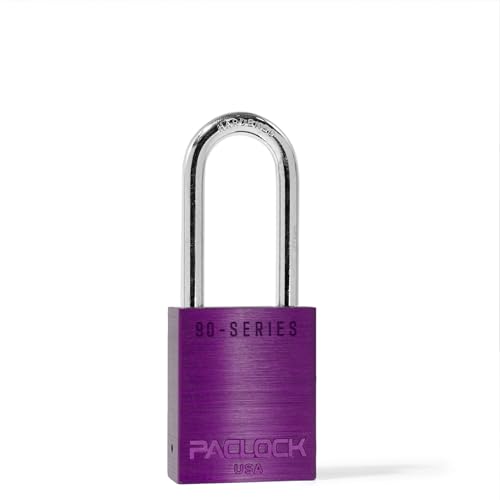 Image of PACLOCK's SR-90A Padlock, 2 inch Tall Hardened Steel Shackle, High Performance 6-Pin Cylinder, Keyed Differently w / 2 Keys, Purple