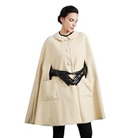BEAUZSUZSANA Women Wool Blend Cape Coat with Pockets Vintage Idyllic Single-Breasted Pea Coat Outwear for Fall Winter (Beige,S)
