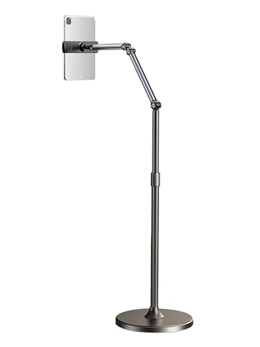 PUJUDODA Tablet Floor Stand, Tablet Holder Arm with Adjustable Height, Stable iPad Stand for Smartphones, iPhones, iPad Pro/Air/Mini, Tab with 4.7-12.9 Inch