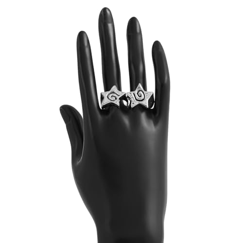 GIGB PBDK Silver Hollowed Star Knuckle Joint Rings, Shiny High Polished Stainless Steel Pentagram Lucky Promise Ring, Trendy Punk Hip-Hop Jewelry for Women4