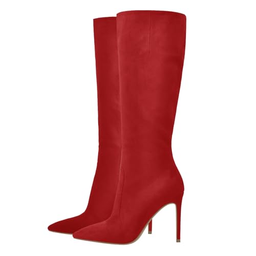 Image of LISHAN Women's Pointed Toe Under the Knee High Boots Stiletto High Heels